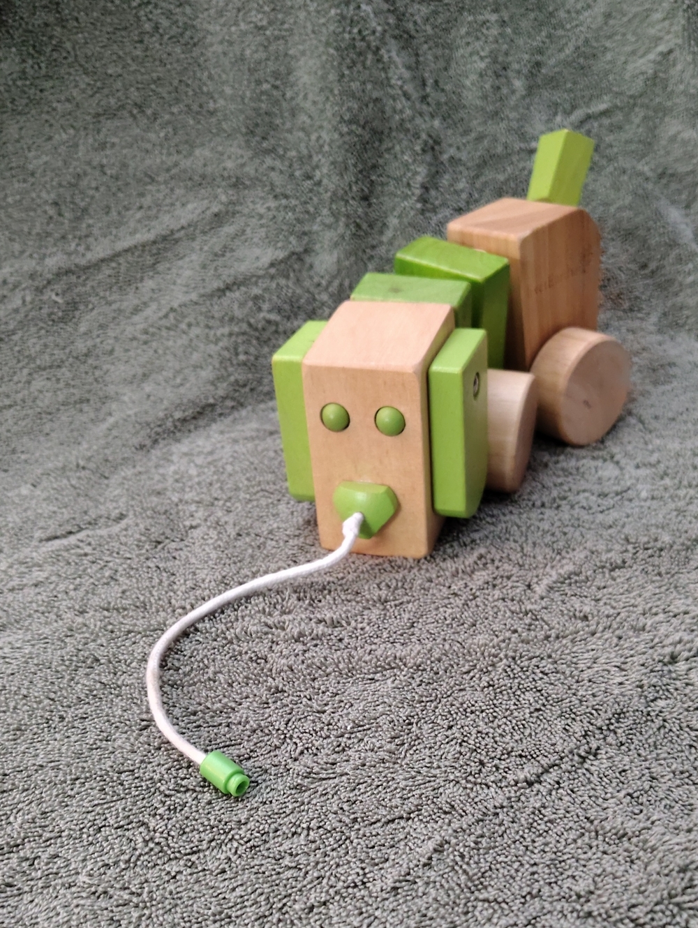 Vintage Wooden Pull-Along Dog Toy in Green